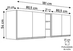 Armário de Cozinha Aéreo Califórnia Kit 2 e Nicho Adega Riad 180cm Pre