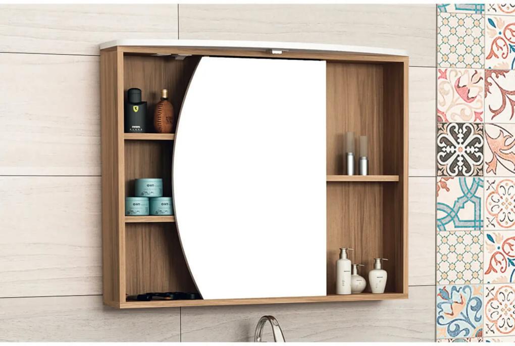 Armário para Banheiro com Espelho 80cm em MDF Nogal/Branco