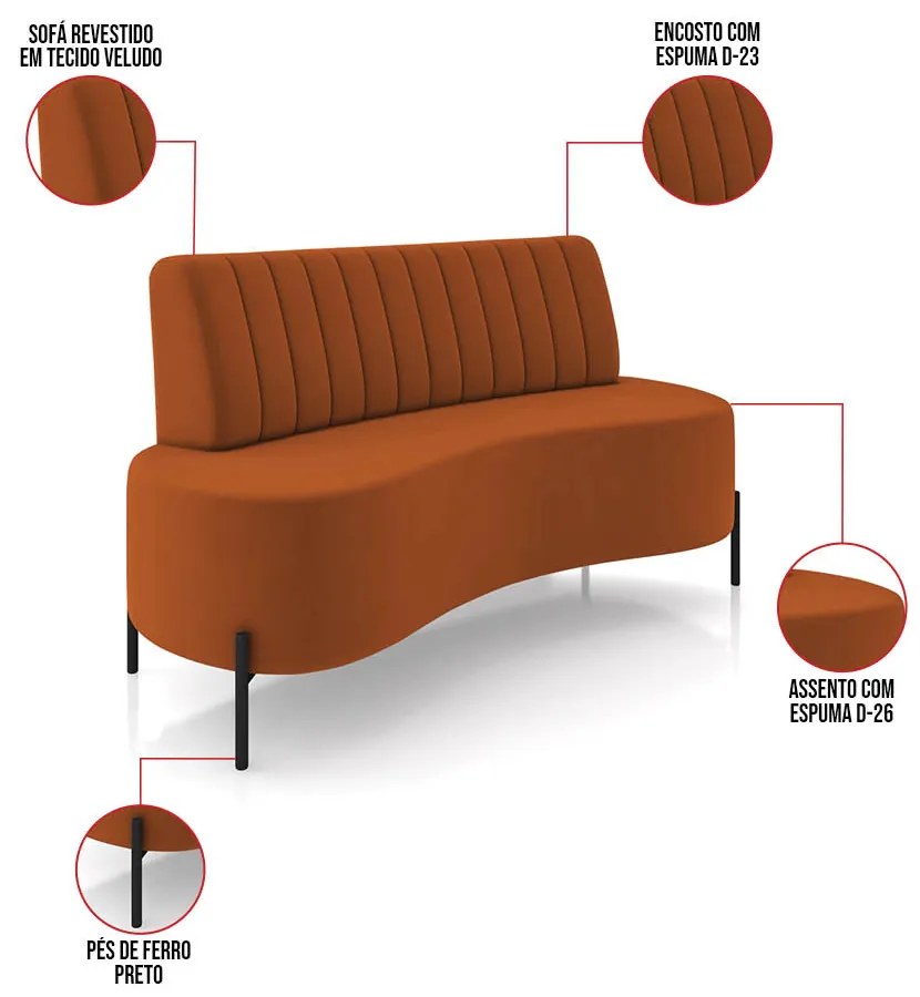 Sofá 2 Lugares Living 160cm Pé Ferro Pto Maraú Veludo Terra K01 - D'Rossi