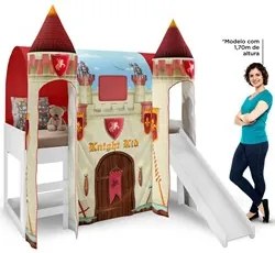 Cama Infantil com Escorregador Barraca 2 Torres LED Forte Cavaleiro P1