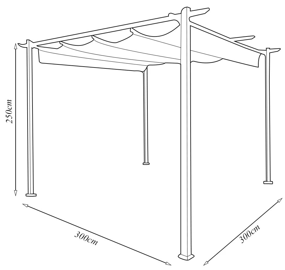 Gazebo Pergolado 3x3 Estrutura em Aço Sistema Retrátil Cobertura Poliéstar Cinza/Preto G31