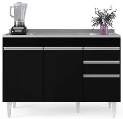 Balcão Gabinete com Pia Inox 120cm Michigan Preto - Lumil