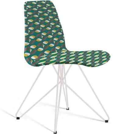 Cadeira Estofada Eames com Pés de Aço Branco - Colorido Verde