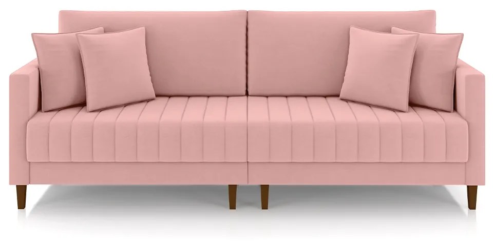 Sofá Living Decorativo Hamburgo Bipartido 2 Lugares 216cm com Almofadas Pés em Madeira Veludo Rosê G33 - Gran Belo