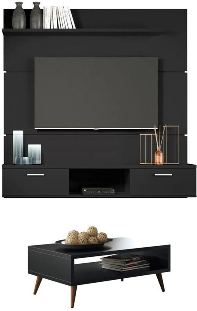 Painel TV Flat 1.6 com Mesa de Centro Lucy Preto - HB Móveis