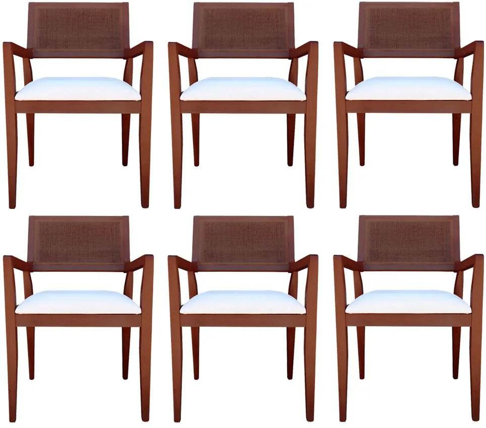 Kit 6 Cadeiras Decorativas Sala de Jantar Megan Imbuia Linho Bege - Gran Belo