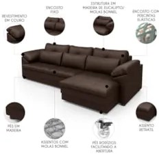 Sofá Retrátil 3 Lugares Para Sala 257cm Dijon Couro Caramelo S07 - Mpo