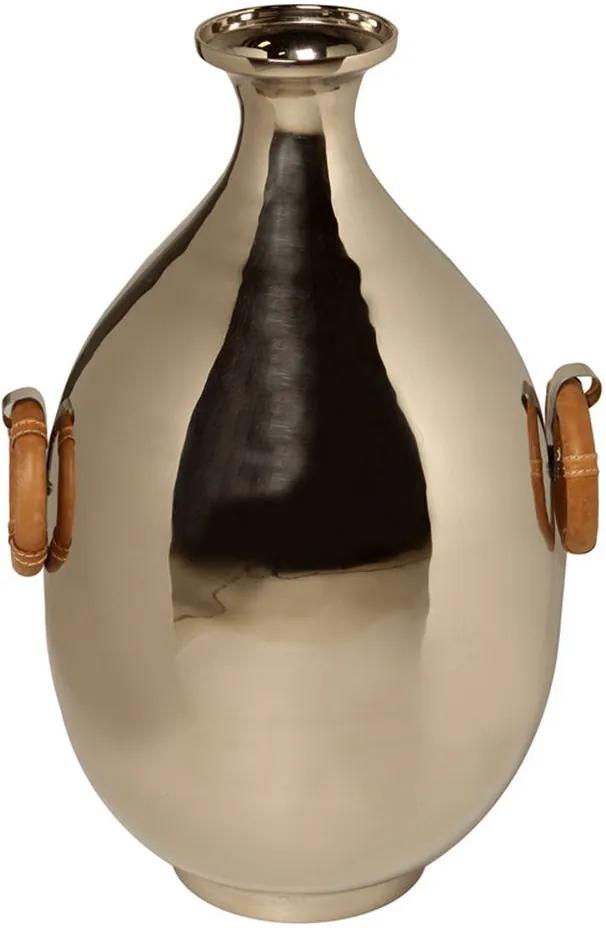 Vaso Decorativo de Aço Inox com Alça de Couro Athos M