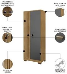 Sapateira Vertical Multiuso com Chave Versus Carvalho/Grafite - Incorp