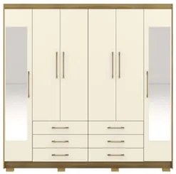 Guarda Roupa Casal 223cm Com Espelho Canadá Nature/Champanhe - Vila Ri