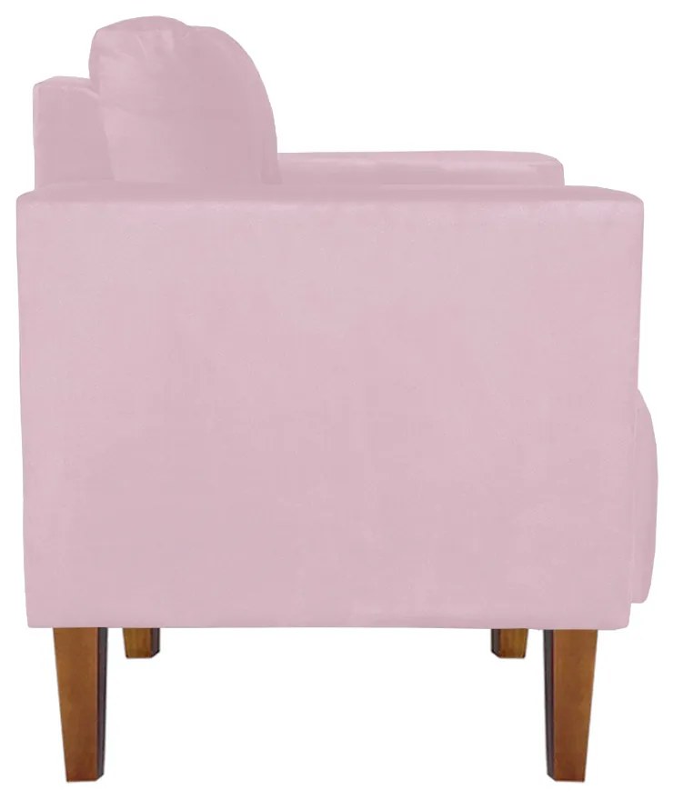 Kit 2 Poltronas Livia Suede Rosa Bebê Pés Chanfrado Castanho - D'Rossi