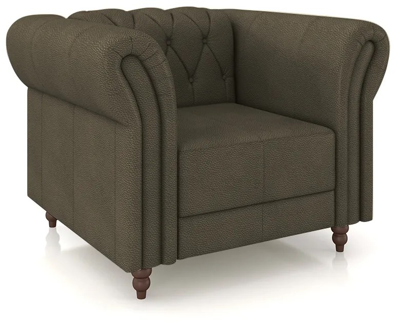 Poltrona Decorativa Sala de Estar Stanford Chesterfield Pés de Madeira Couro Capuccino G58 - Gran Belo