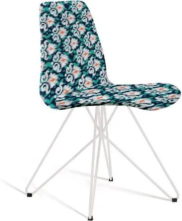 Cadeira Estofada Eames com Pés de Aço Branco - Azul/Verde