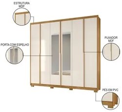 Guarda Roupa Casal com Espelho 6 Portas 242cm Duna M07 Freijó/Off Whit