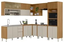 Cozinha Modulada Canto 9 Peças Balcão Para Pia Pierre L06 Nature/Off W