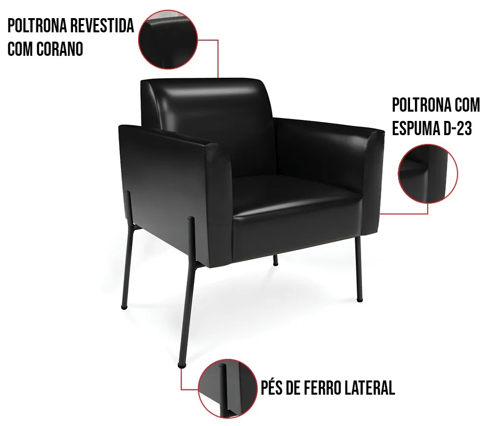 Poltrona Pé de Ferro Preto Kit 2 para Sala Marisa Corano Preto D03 - D'Rossi