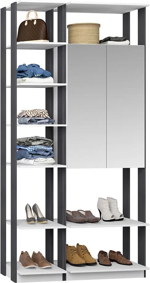Guarda-roupa Closet 2 Portas Espelhadas 9007 Branco/Espresso - Bentec