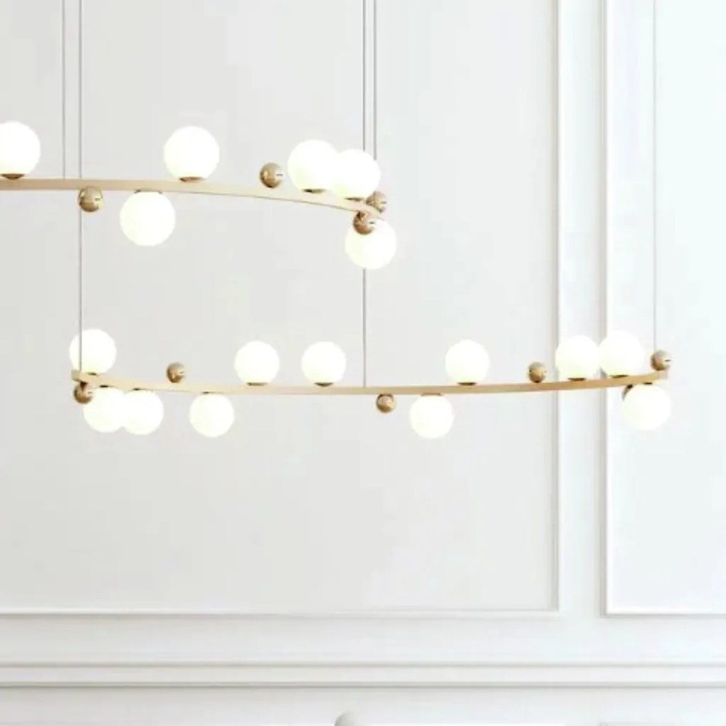 Pendente Aliança Metá 24X130X65Cm Globo 10Cm 11Xg9 - Usina 90000/11 (BT / CB-P - Branco Texturizado / Cobre Brilho Polido, Branco (Fosco))