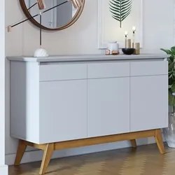 Balcão Buffet Aparador 3 Portas Classic I04 Branco Acetinado - Mpozena