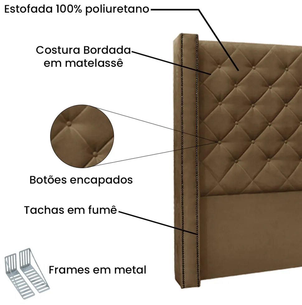 Cabeceira Cama Box Queen 160cm e Recamier Vicenza Suede S04 - D'Rossi - Caramelo