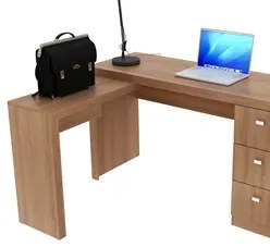 Mesa Em L Para Escritório 3 Gavetas ME4101 Amêndoa - Tecno Mobili