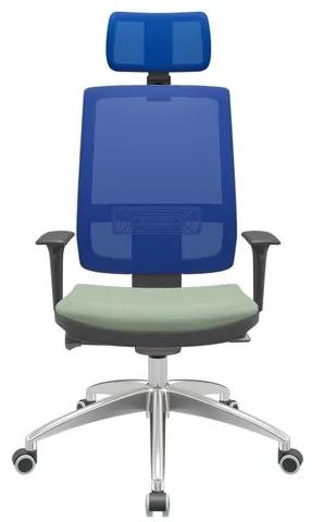 Cadeira Office Brizza Tela Azul Com Encosto Assento Vinil Verde Autocompensador 126cm - 63163 Sun House