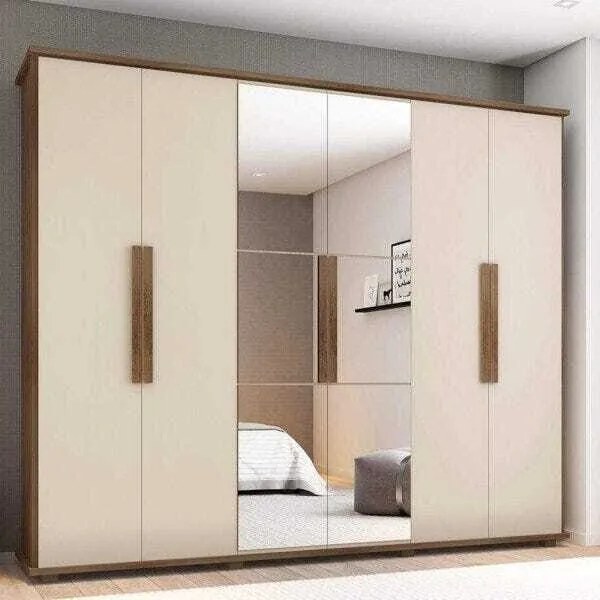 Guarda-Roupa Casal Com Espelho 6 Portas 4 Gavetas Canadá Freijó com Off White – RV Móveis