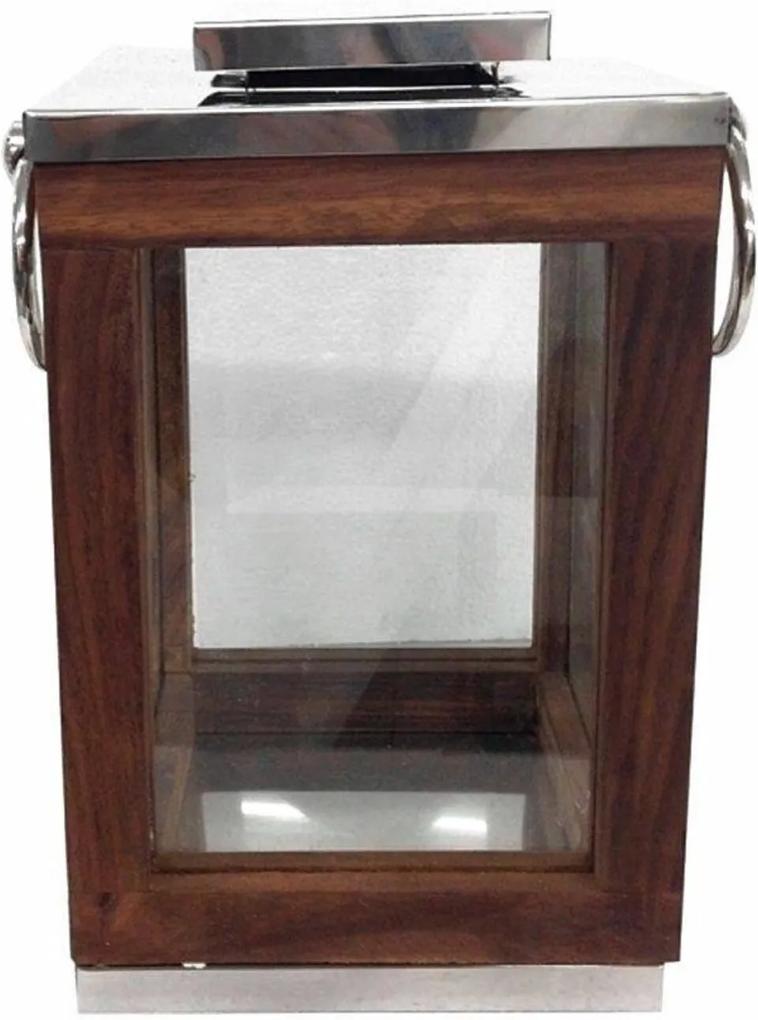 Lanterna Decorativa de Vidro com Madeira Quadrada