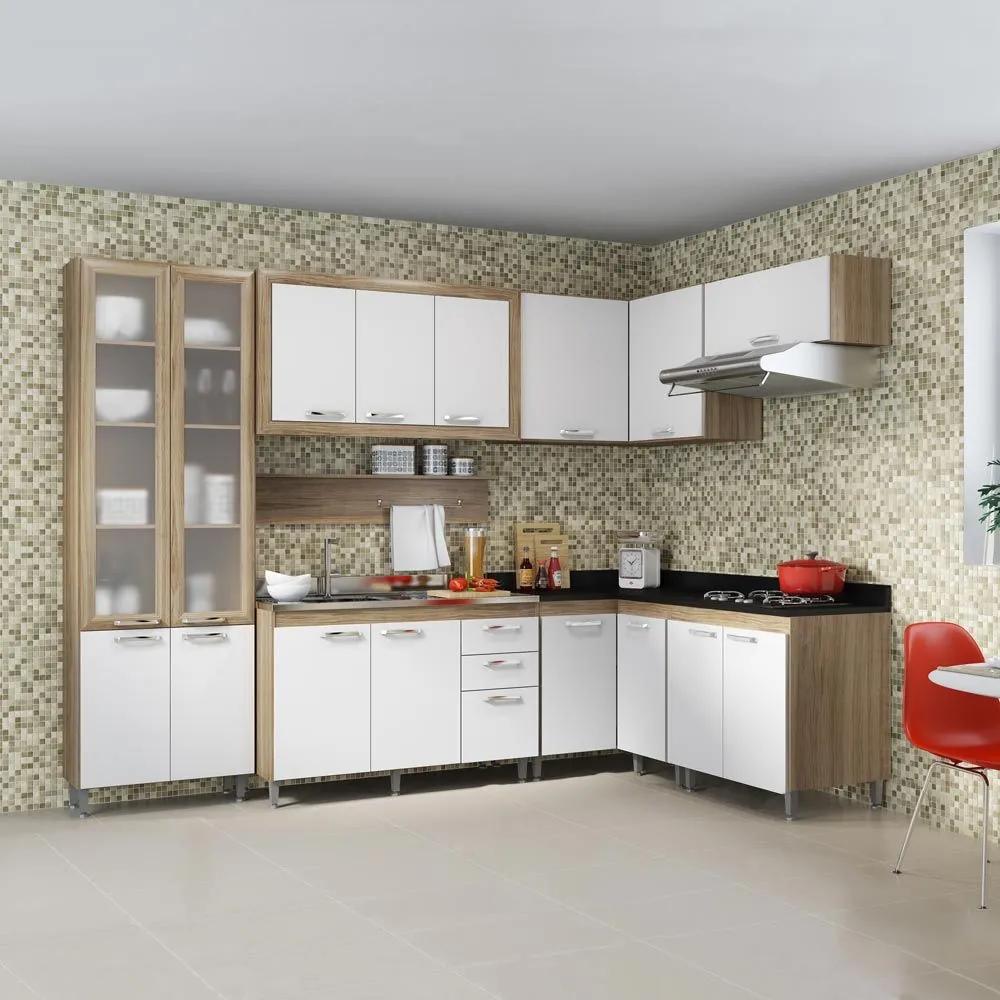 Cozinha Compacta 16 Portas Com Vidro Tampo Preto 5714 Bra/Argi - Multimóveis