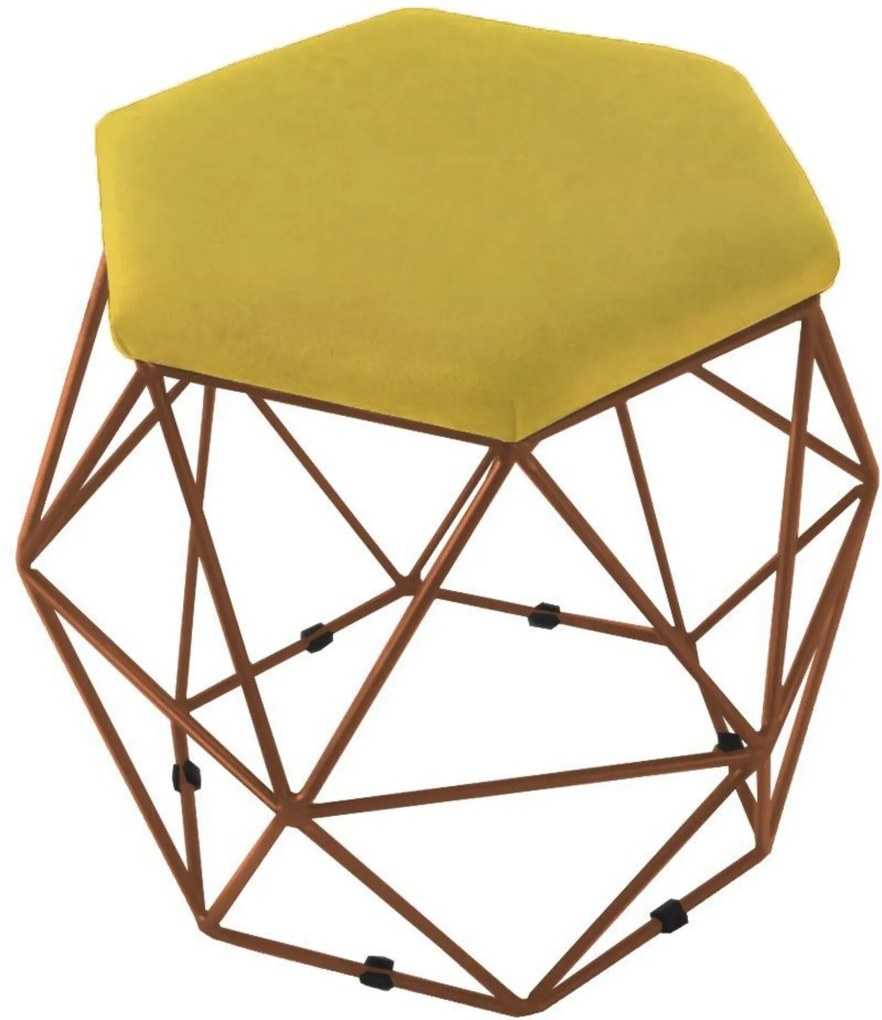 Puff Aramado Bronze Assento Hexagonal Suede Amarelo - DS Móveis