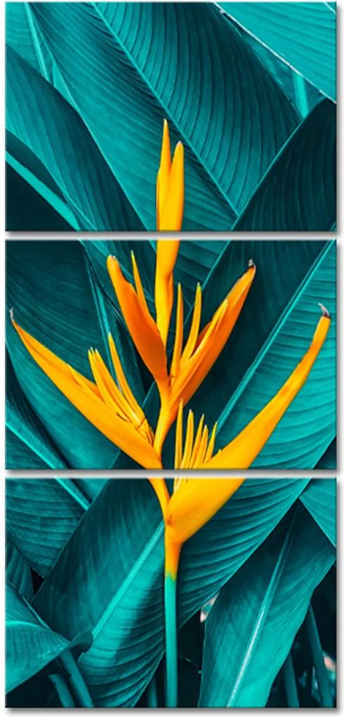 Quadro Oppen House 135x65cm Canvas Folhas Tropicais Flores Amarela Decorativo Interiores