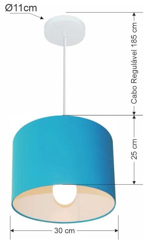 Lustre Pendente Cilíndrico Md-4113 Cúpula em Tecido 30x25cm Azul Turquesa - Bivolt