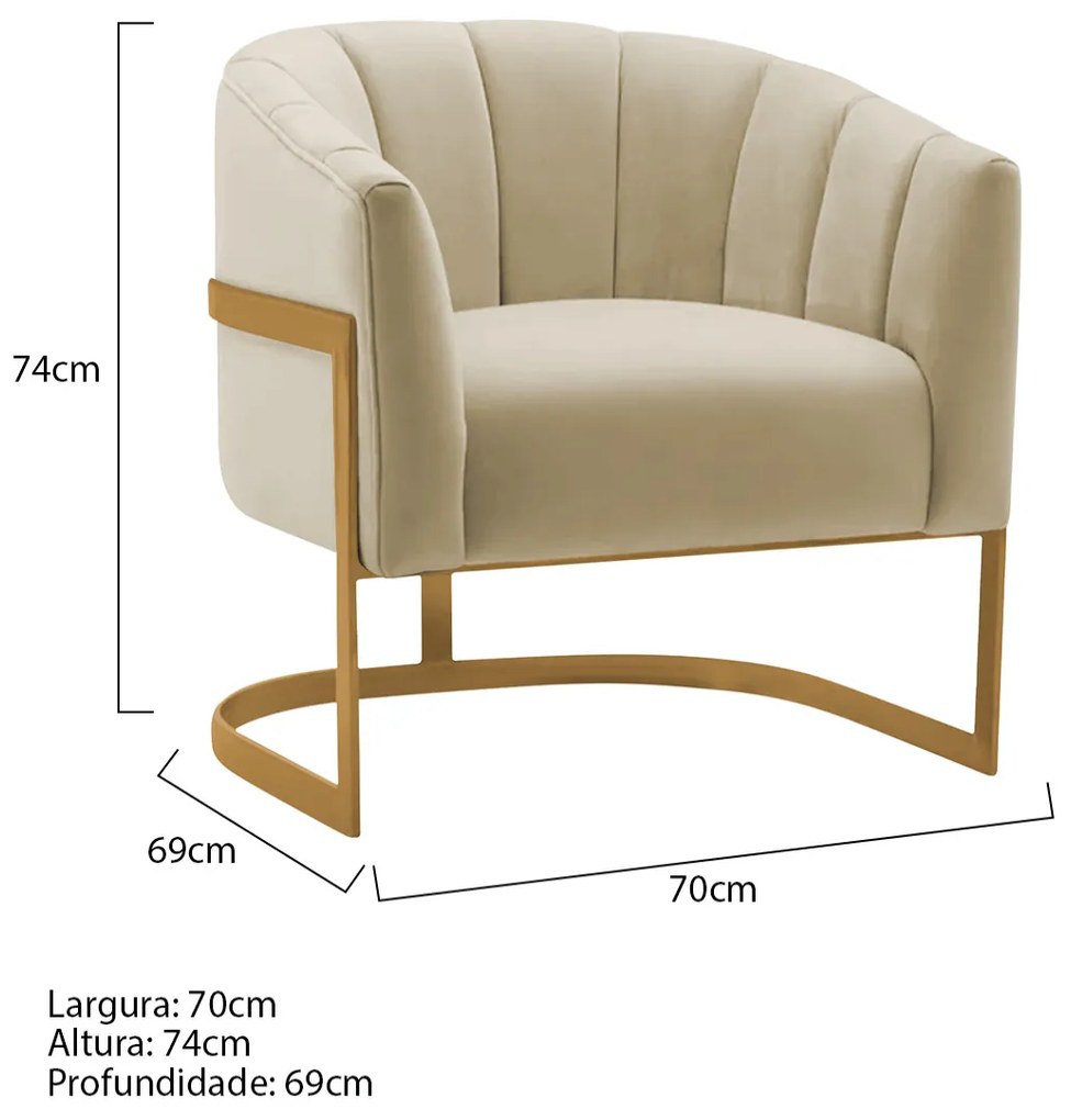 Kit 2 Poltronas Decorativas Sala de Estar Recepção Mavie Base de Ferro Dourado Suede - ADJ Decor