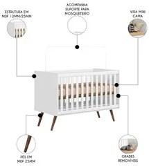 Berço Americano Mini Cama Retrô Q Encanto Branco - Qmovi