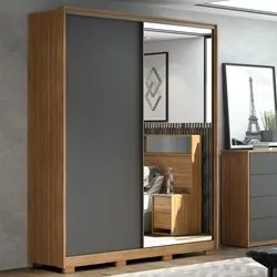 Guarda Roupa Casal 180cm Com Pés 2 Portas de Correr 1 Espelho Épico D0