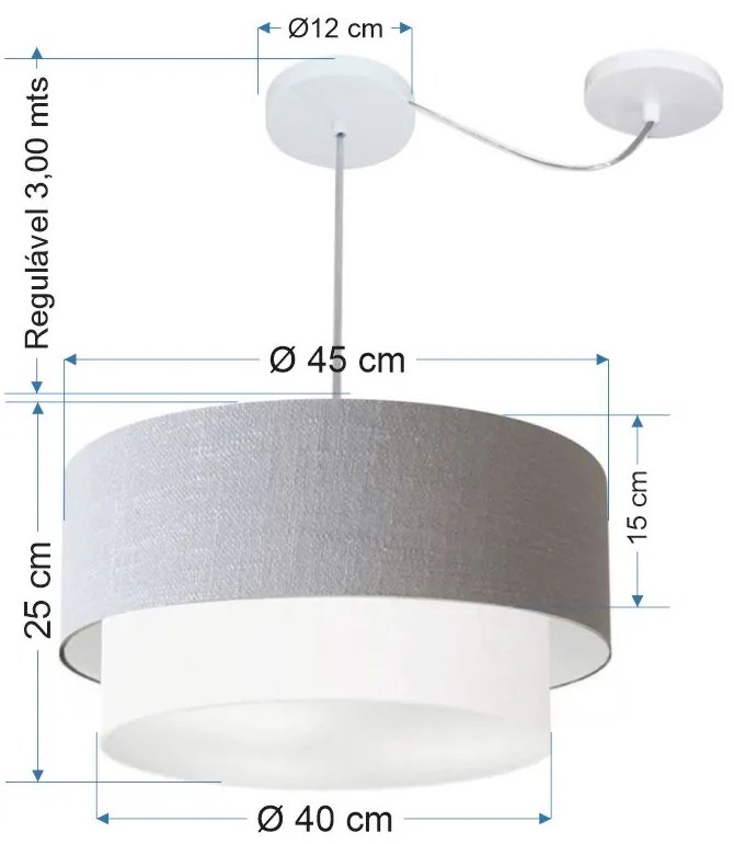 Lustre Pendente Cilíndrico Com Desvio Rustico Cinza e Branco MJ-4365 Para Mesa de Jantar e Estar