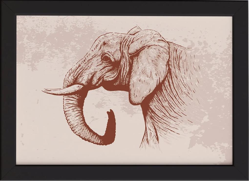 Quadro para Sala Safari Elefante Moldura Preta 33x43cm