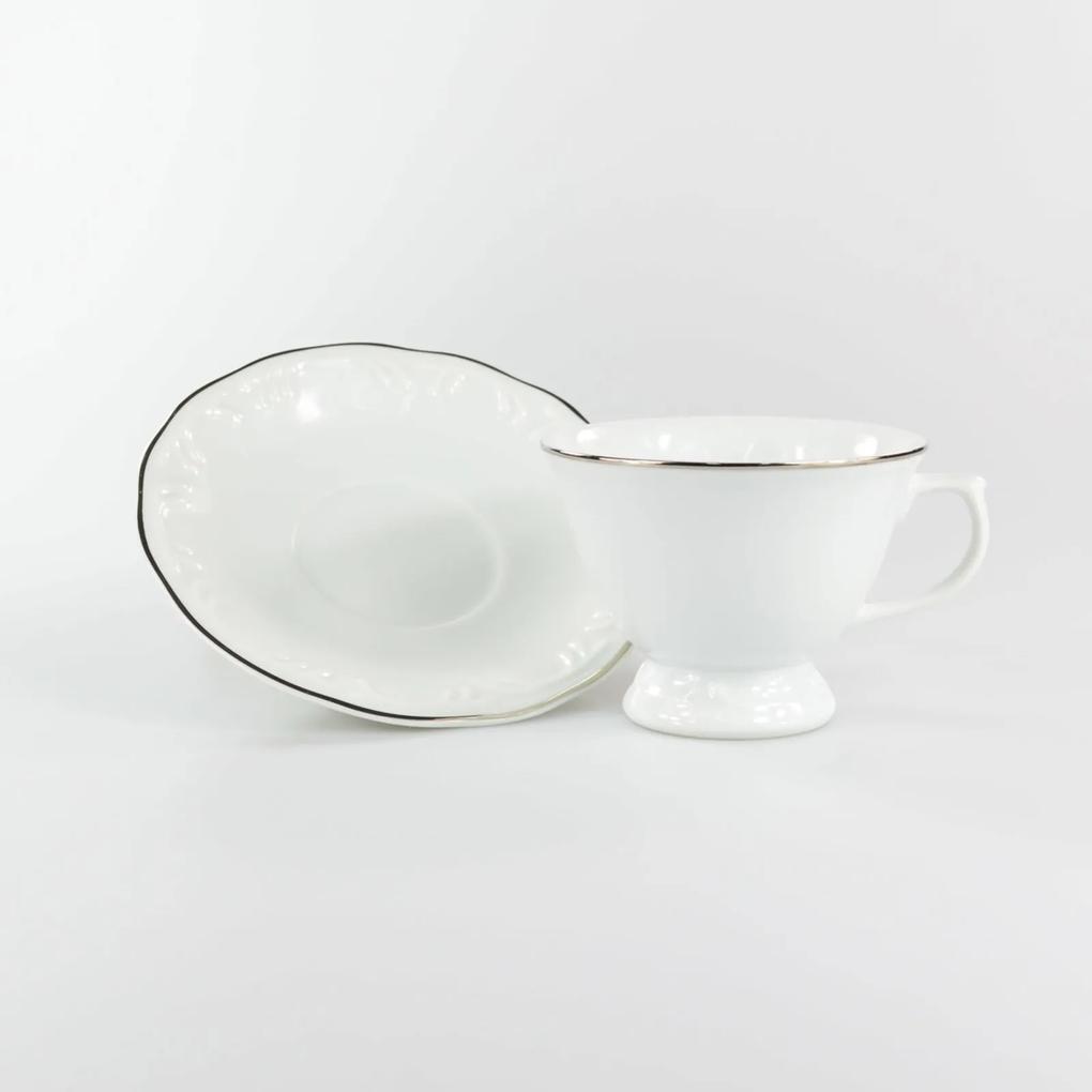 Xícara Chá com Pires 200 ml Porcelana Schmidt - Dec. Filetado Prata Pomerode