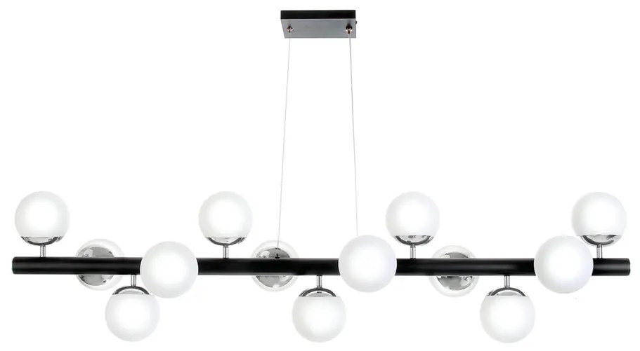 Pendente Retangular Com Globinho 130X35X35Cm 13 X G9 Metal E Globo Ø12... (PRETO / COBRE BRILHO)