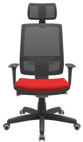 Cadeira Office Brizza Tela Preta Com Encosto Assento Aero Vermelho Autocompensador Base Standard 126cm - 63331 Sun House