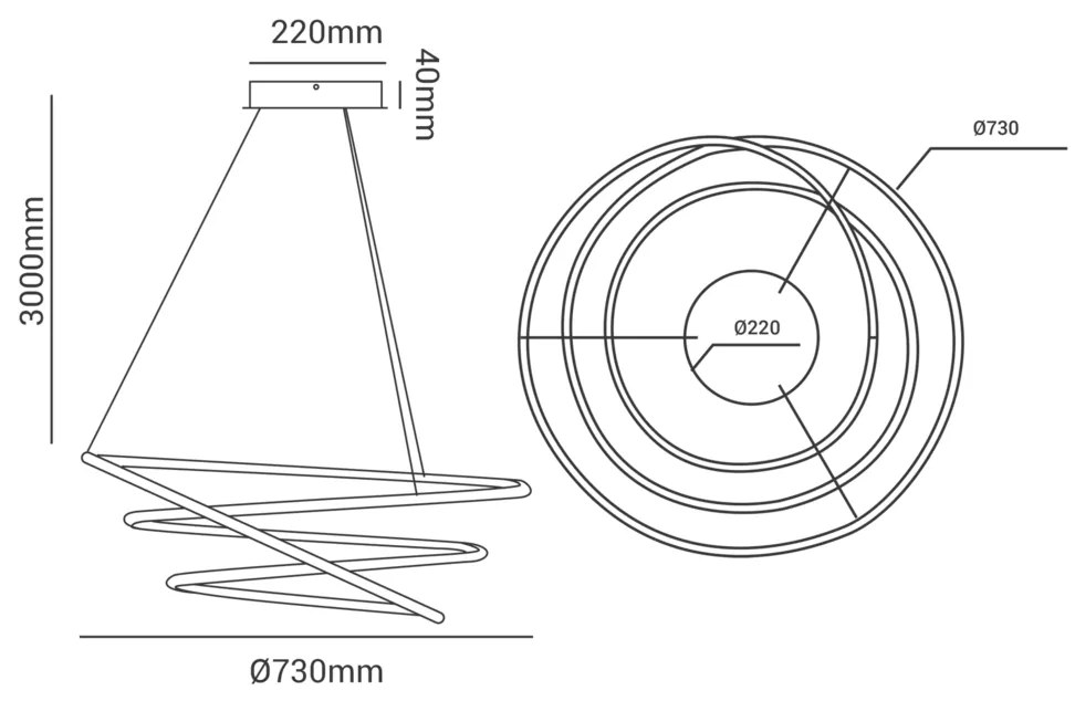 Pendente Espiral 88W Led 3000K Ip20 Branco Bivolt Ø73Cm | Opus Dn 3432... (Preto)