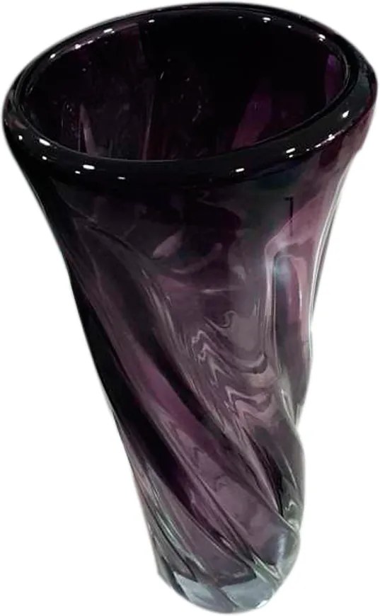 Vaso Decorativo em Murano Roxo com Detalhes Curvados - 35x15cm