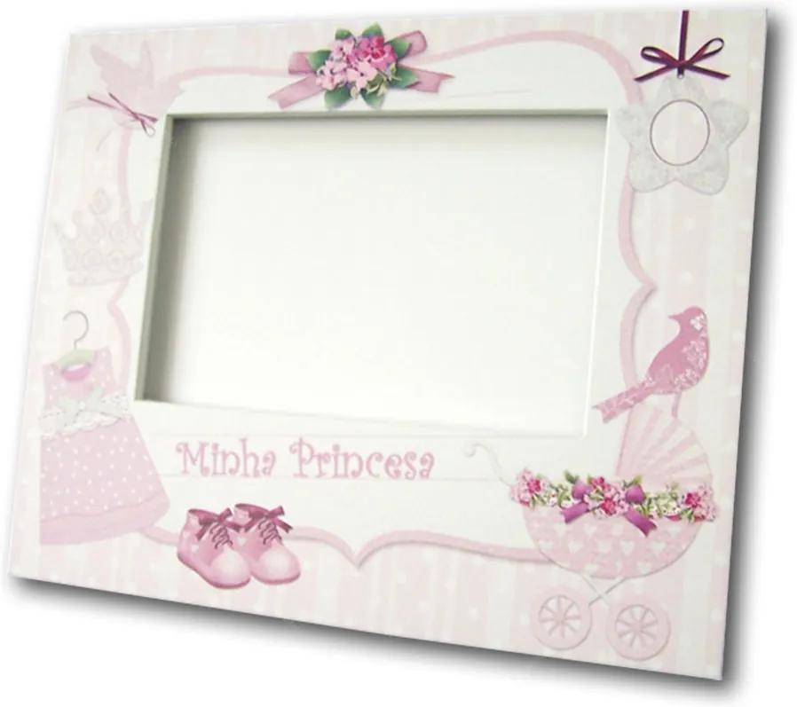 Porta-Retrato Princesa Rosa e Branco em MDF - 24x19 cm