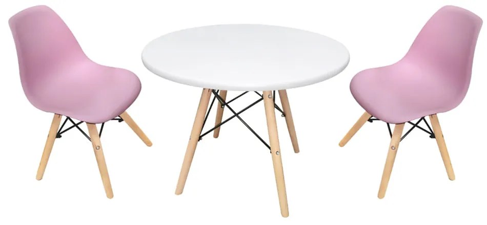 Conjunto Mesa Infantil Eiffel Branco + 2 Cadeira Eiffel Infantil Rosa