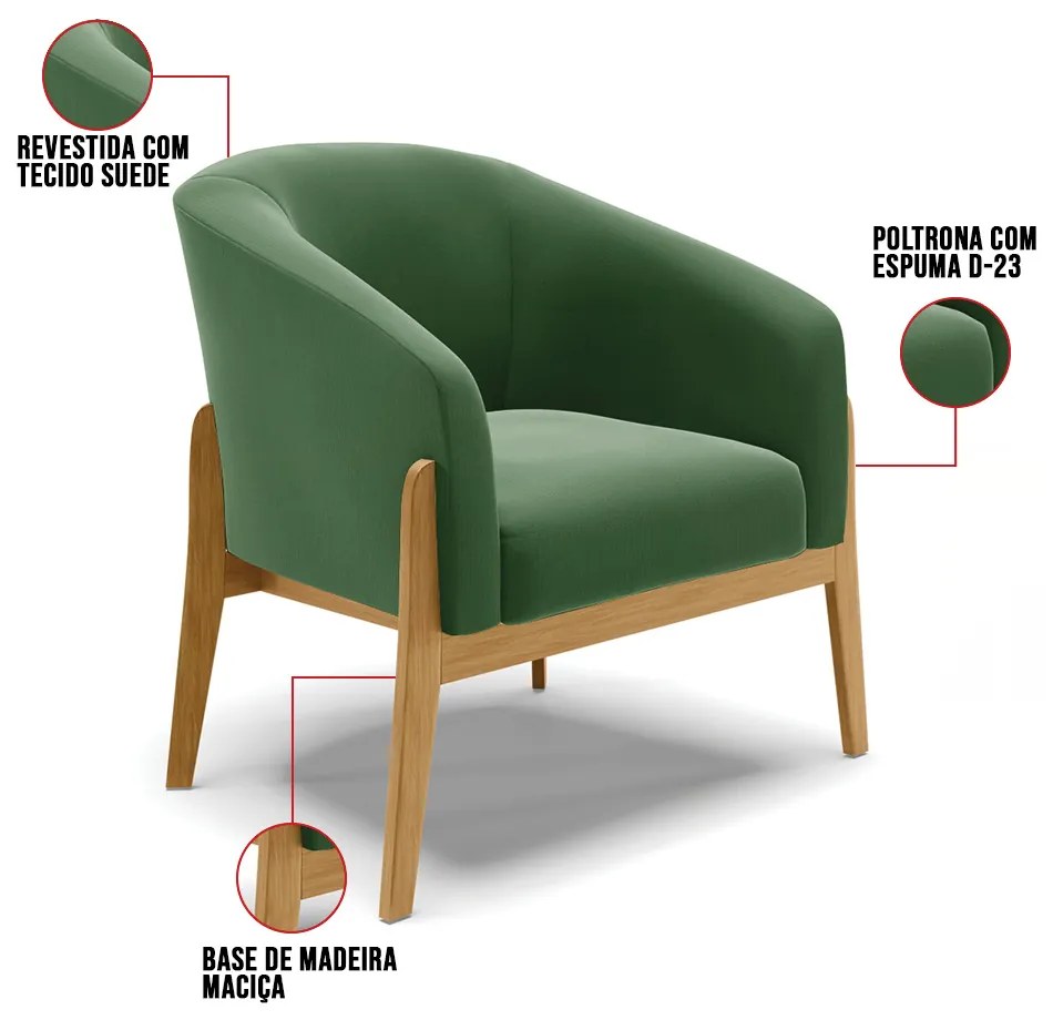 Cadeira Sala de Jantar Base de Madeira Stella Suede D03 - D'Rossi - Verde