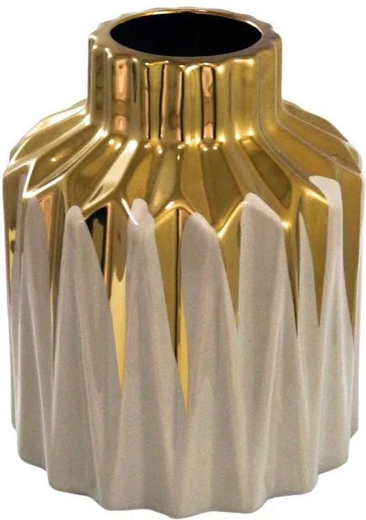 Vaso Decorativo Marrom com Detalhes Dourado - 24x20x20cm