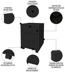 Conjunto Escritório Home Office 4 Peças Lux Industrial A06 Freijó/Pret