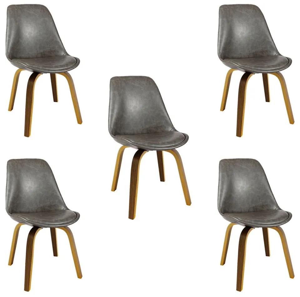 Kit 5 Cadeiras Decorativas Sala e Escritório SoftLine PU Sintético Cinza G56 - Gran Belo