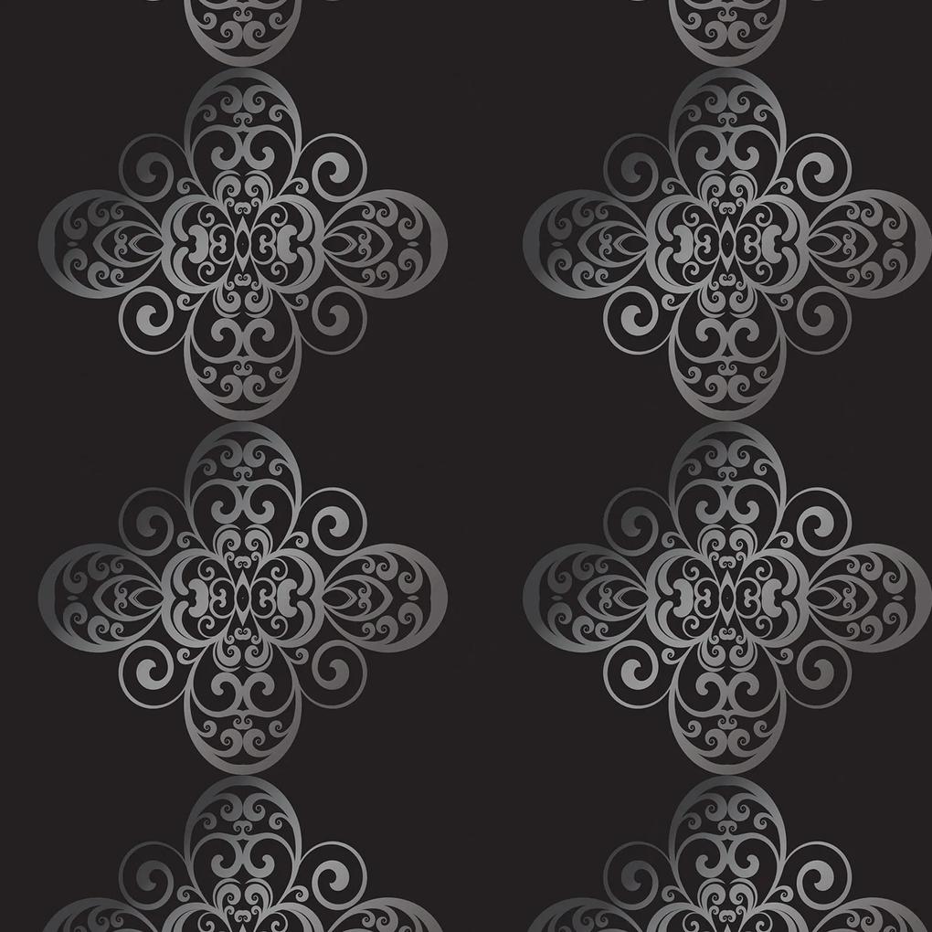 Papel de parede adesivo arabesco cinza e preto