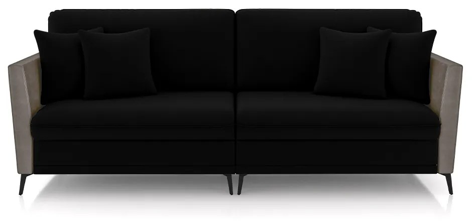 Sofá Living Decorativo Zagreb 3 Lugares 242cm com Almofadas Pés de Ferro Veludo/PU Preto/Cinza G33 - Gran Belo